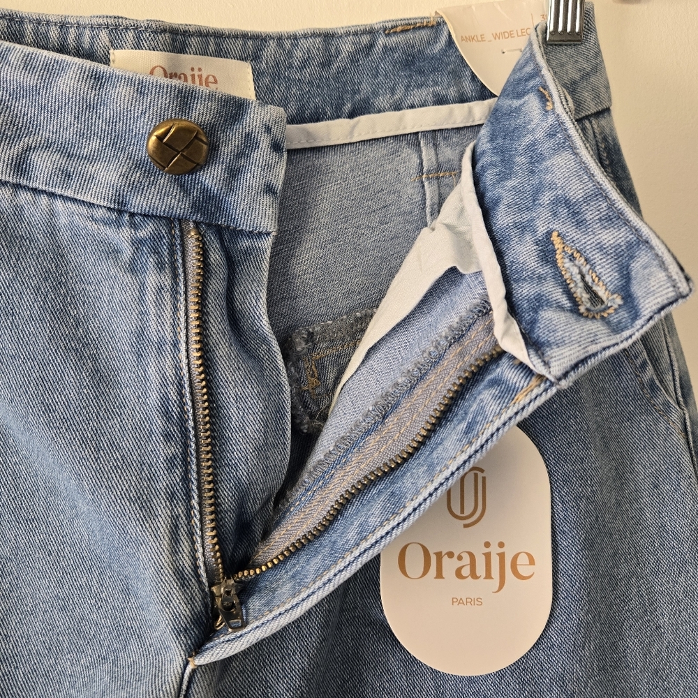 NEW Oraije Paris Elise Wide Leg Blue Denim Jeans Womens Size 6/28 - Picture 5 of 16